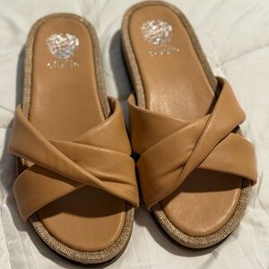 Vince Camuto Tan Cross-Strap Slide Sandals